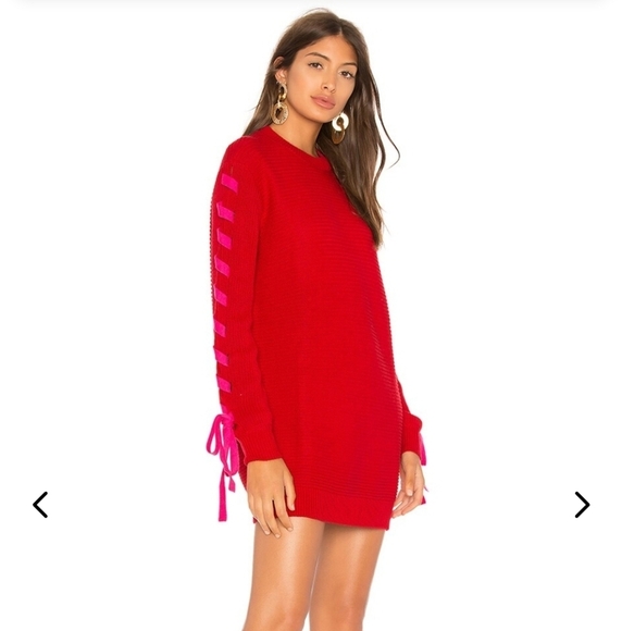 Lovers + Friends Madison sweater dress Size xs red hot pink tie detailing - Picture 3 of 8